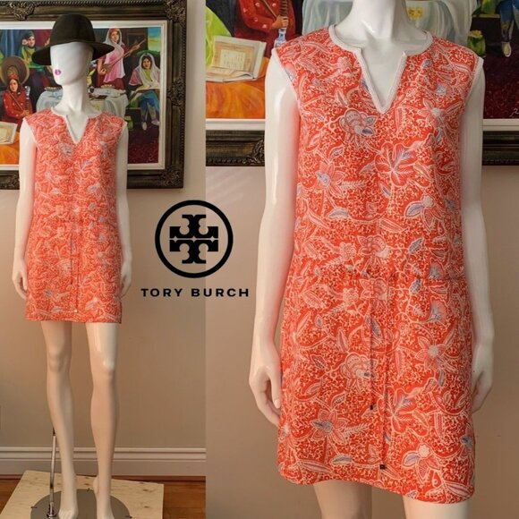 TORY BURCH NWT Linen Sleeveless V-Neck Dress - Picture 1 of 13